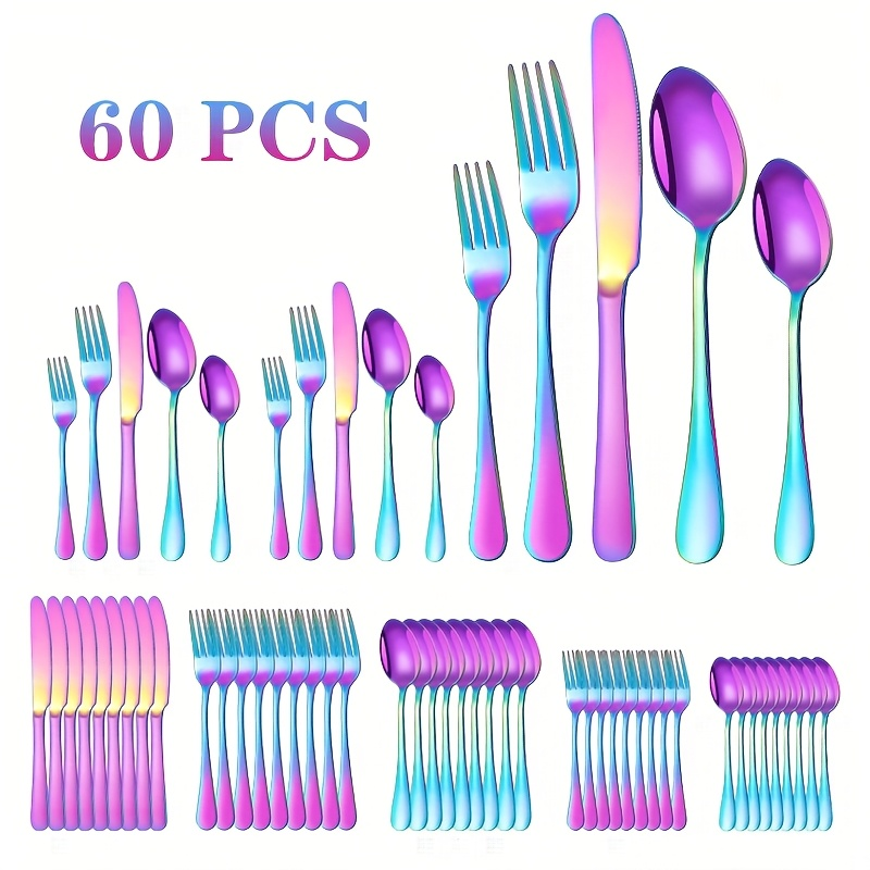 60-Piece Rainbow Flatware Set with Five Utensil Forms in Twelve-Piece Rows for Complete Table Settings — image 1