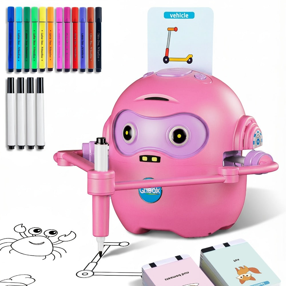 Drawing Robot for Kids Ages 3-8, Rechargeable 4-in-1 Interactive Learning Machine with 100 Drawing Cards & Color Pens — image