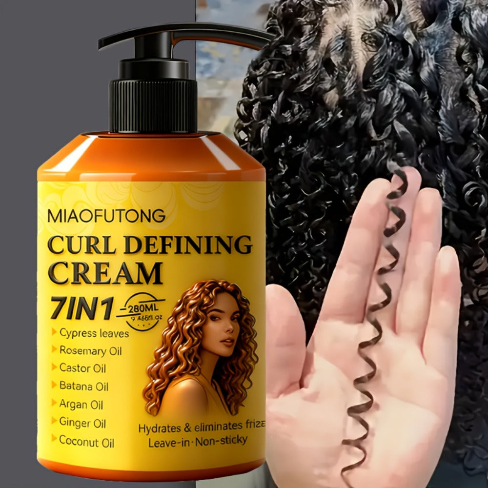 7-in-1 Curl Defining Cream by MIAOFUTONG in 280ml Pump Bottle with Seven Front-Label Botanical Ingredients — image 3