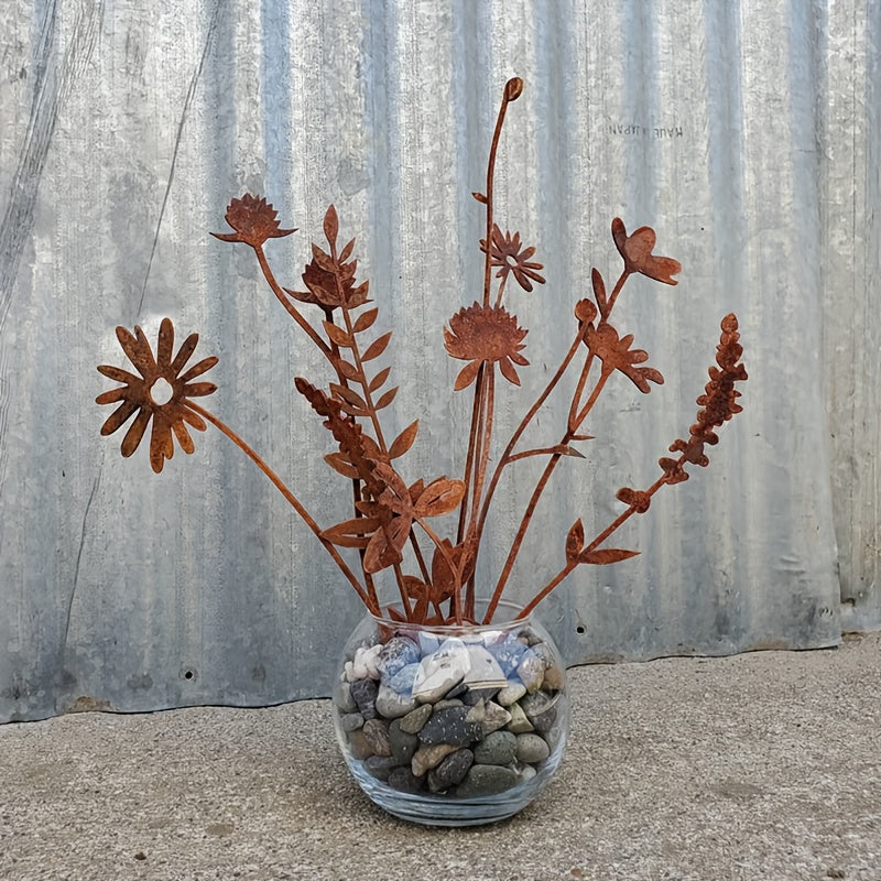Rustic Metal Wildflower Bouquet, 10-Piece Mixed Stem Set from 25.4 to 40 cm for Vases and Planters — image 2