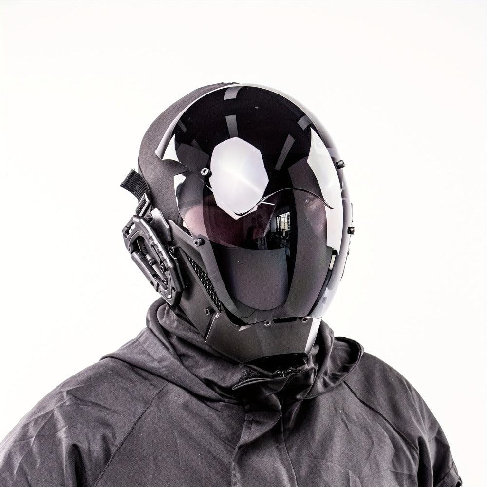 Mechanical Cyberpunk Mask Black, Futuristic Sci-Fi Half Face Costume Prop for Halloween Cosplay, Rave Bar Club Party — image 