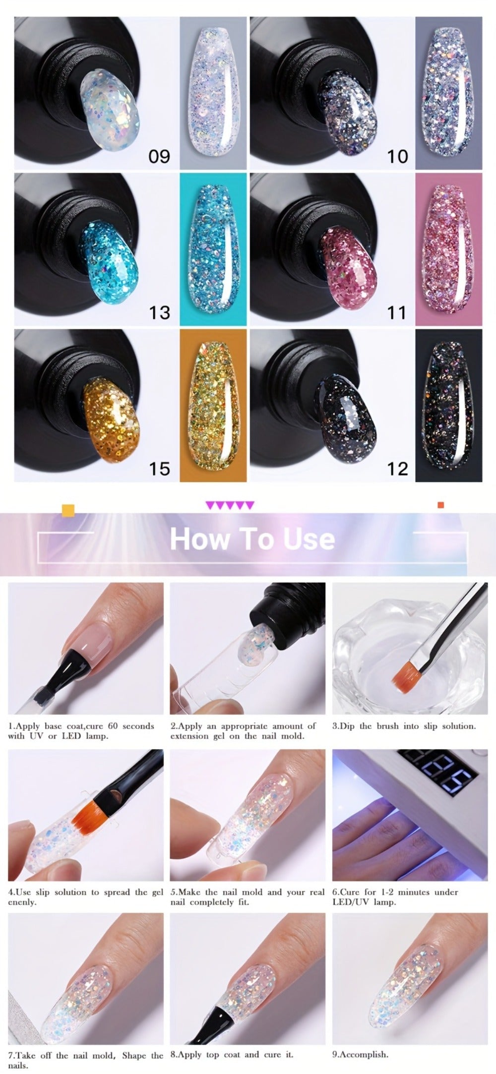 Builder Gel Nail Extension Kit – Quick Build UV LED Acrylic Gel in White Nude Pink Crystal for Nail Construction Overlay Scul