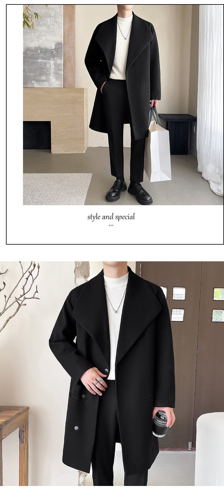 Men's Cotton-padded Mid-length Woolen Coat