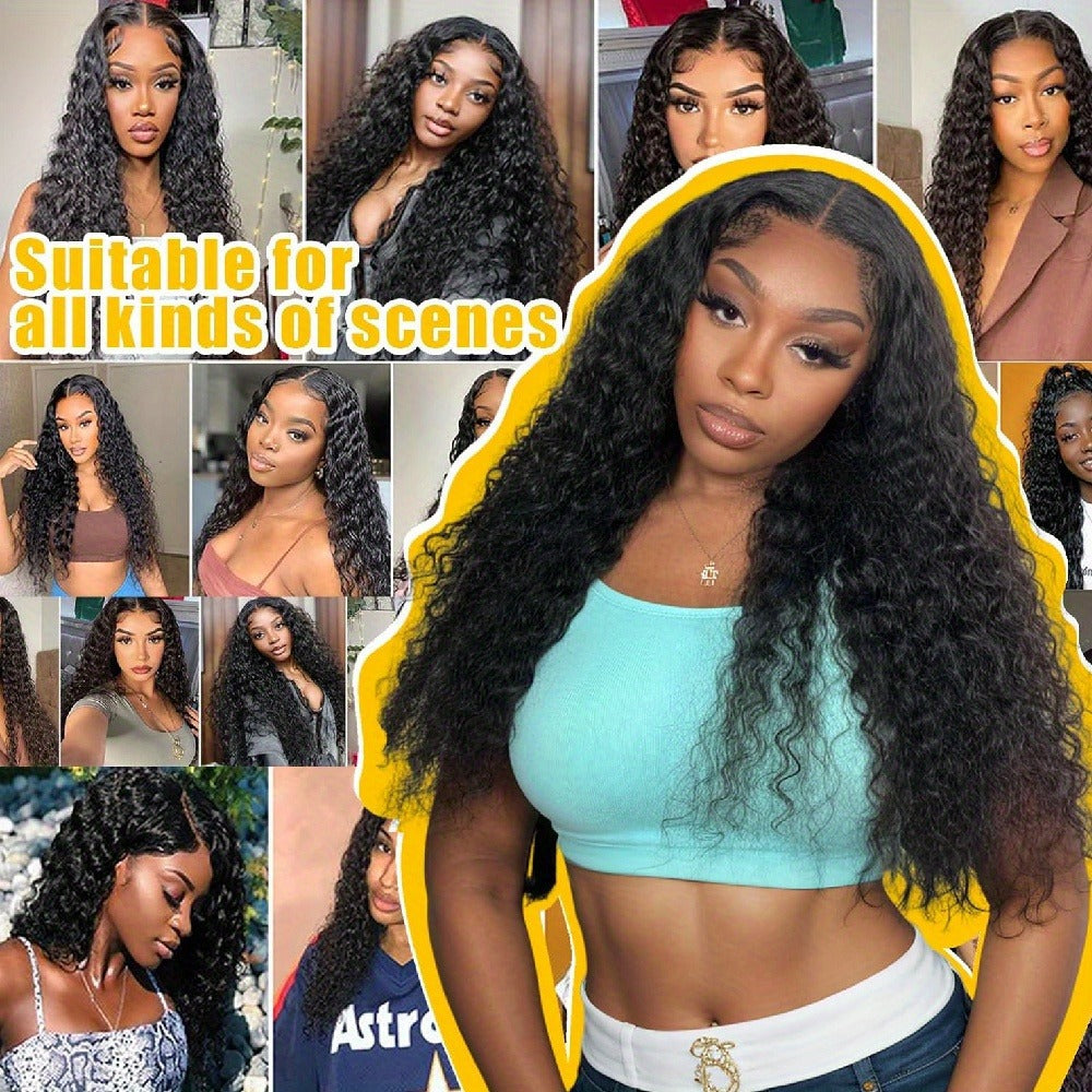 Lace Front Wig Deep Wave Human Hair, 28- or 34-Inch Natural Black with 13x4 HD Front and 250% Density — image 9