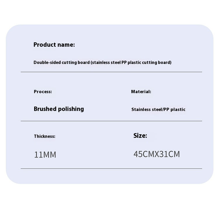 Cutting Board 304 Stainless Steel Chopping Board Kitchen Plastic Cutting Board Sharpening Double-sided Cutting Board