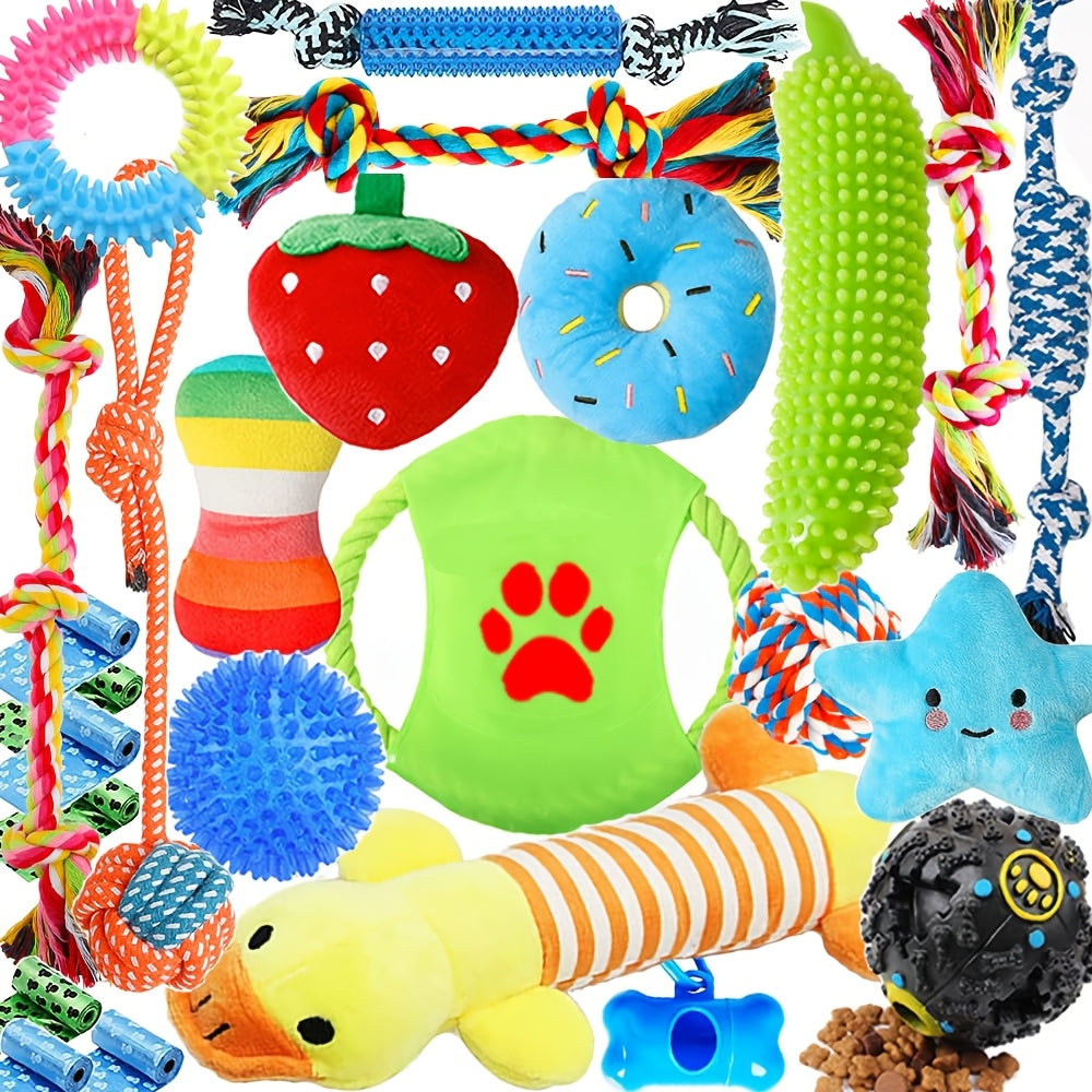 Dog Toys 25-Piece Activity Set with Rope, Squeaky, Tug, Teething and Treat-Dispenser Pieces — image 1