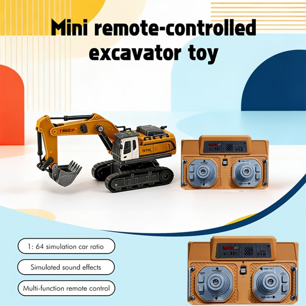 RC Excavator Toy 1:24 Scale 2.4GHz 9-Channel Remote Control with Alloy Metal Cap Lights & Sound Rechargeable Battery — image 