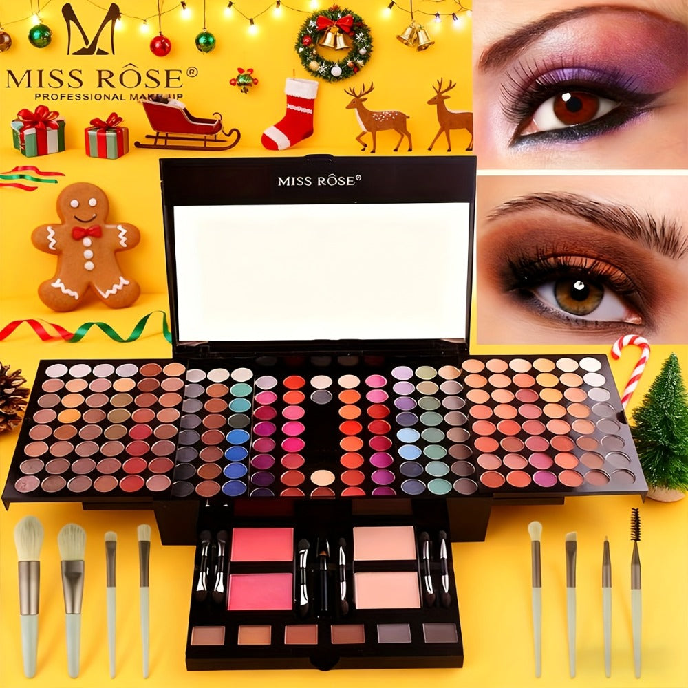 Makeup Kit 190-Color Fold-Out Face and Eye Palette with Center Mirror, 144 Eyeshadow Shades and Eight Brushes — image 1