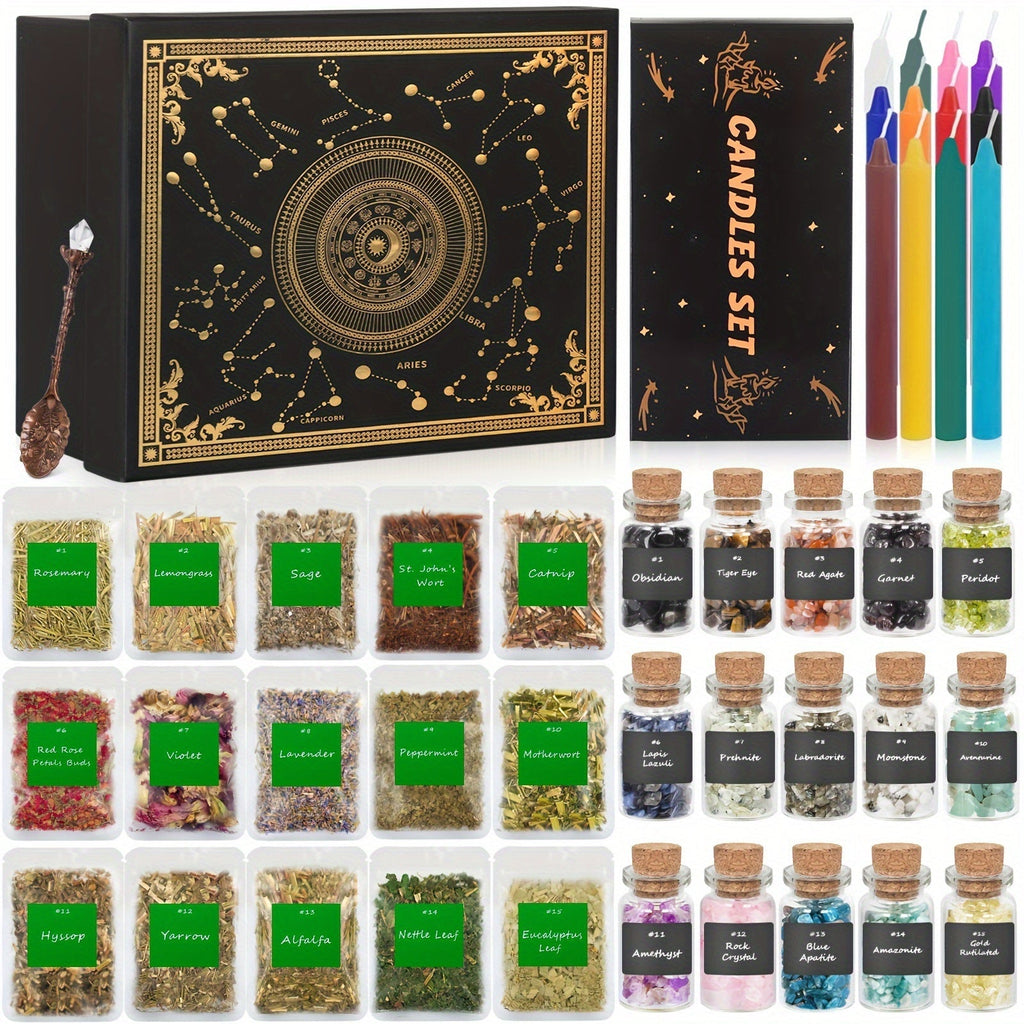 60pcs Witchcraft Supplies Kit for Beginners, Wiccan Supplies & Tools with Crystals, Candles — image 1