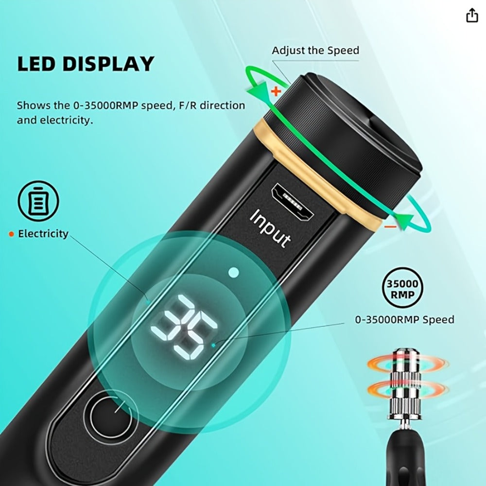 Electric Nail Drill 35000 RPM Rechargeable Pen with Digital Display, Forward Reverse and Three Colors — image 2