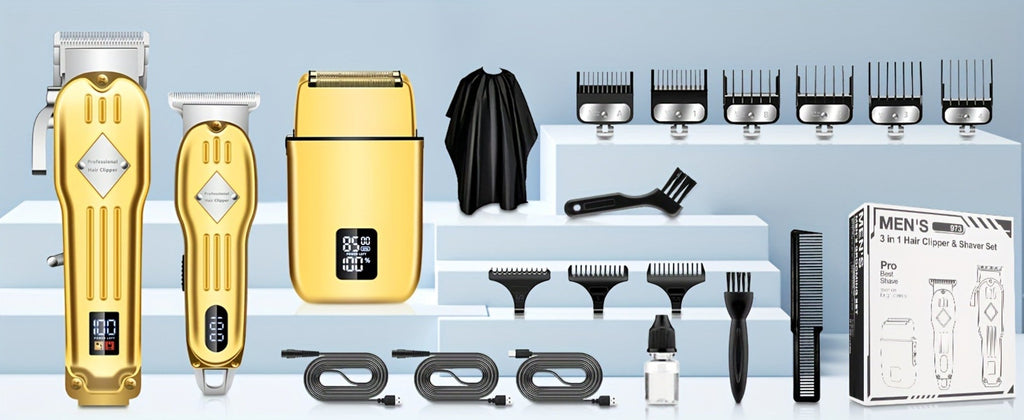 Hair Clippers & Trimmers Three-Piece Set with Full-Size Clipper, T-Blade Detailer, Foil Shaver and LCD Displays — image 15