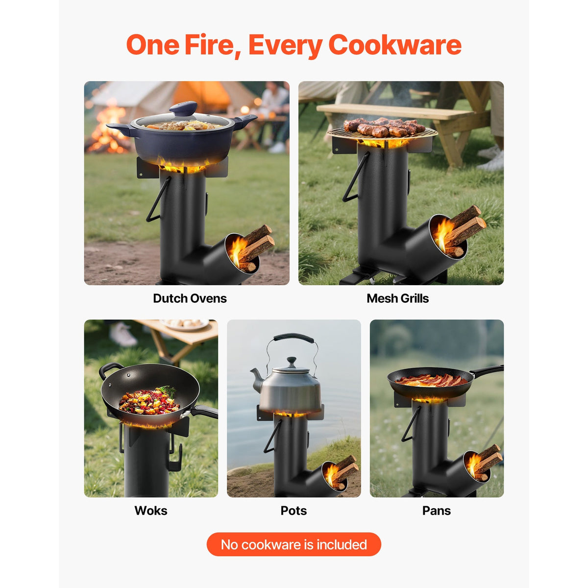 Black Wood-Burning Rocket Camping Stove with Cast-Iron Cooktop, Storage Bag and 12.96-Pound Weight — image 6
