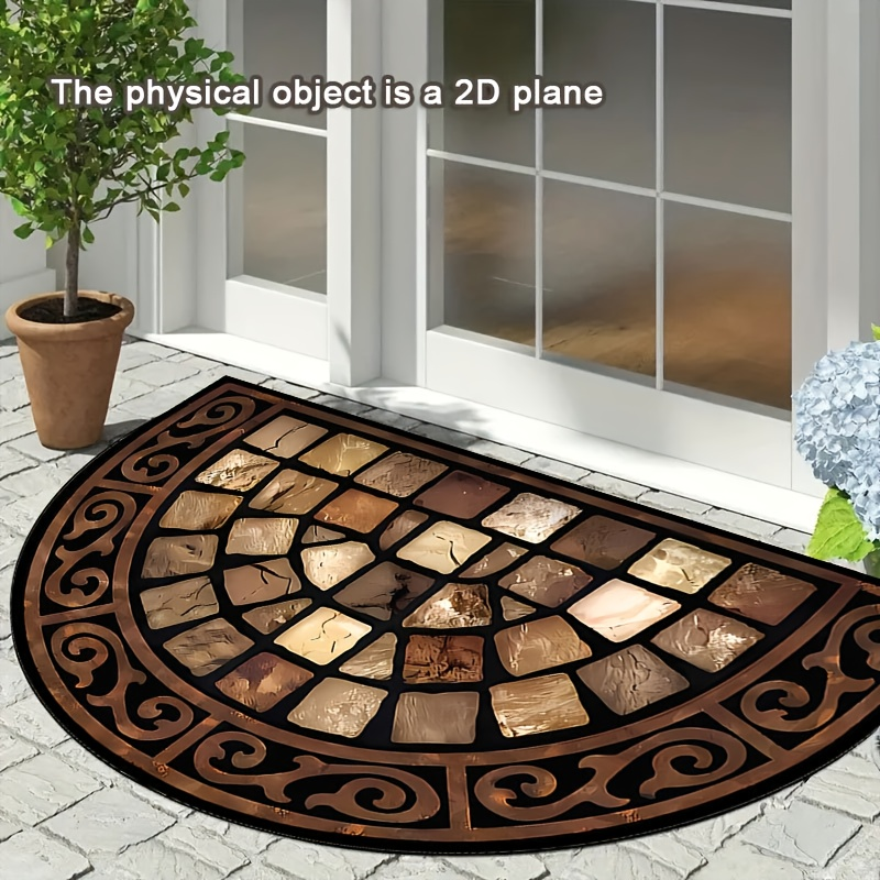 Semicircular Earth-Tone Mosaic Stone Print Doormat in 60 x 90cm BY15 Checkout Style Pictured — image 2