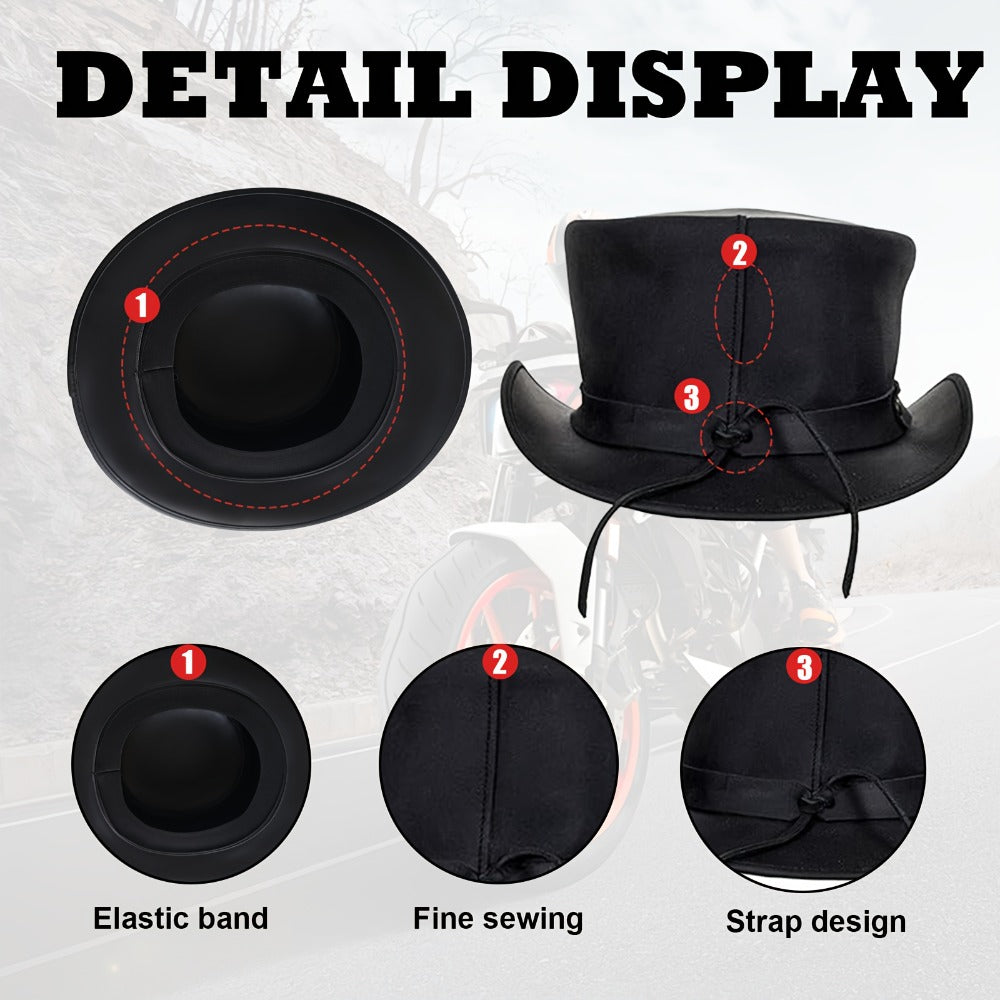 Genuine Leather Top Hat Steampunk Gentleman Shapeable Brim, Real Cowhide Low Crown Topper for Men & Women S-3XL — image 3