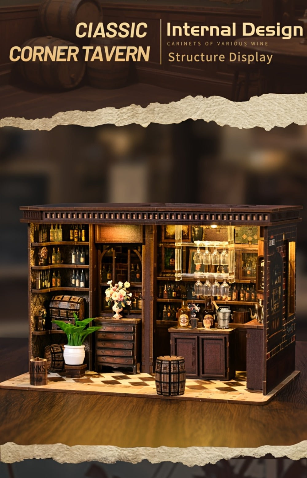 Corner Lounge Book Nook Kit with 327-Piece Tavern Storefront Scene, Illuminated Interior and Touch Switch — image 14