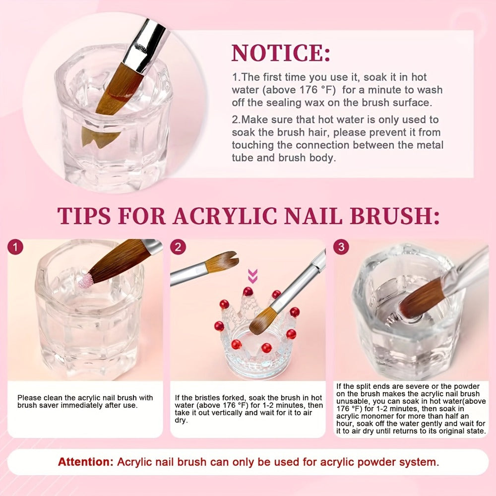 Kolinsky Acrylic Nail Brush Set 4Pcs – Sizes 10 12 14 16 for Acrylic Powder Application, Nail Extensions & 3D Nail Art Carvin
