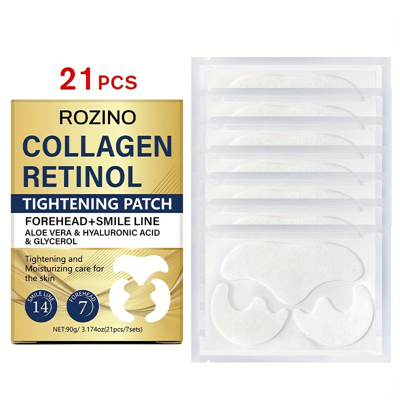 Anti-Wrinkle Face Patches 21pcs with Collagen Retinol Hyaluronic Acid & Aloe Vera – Forehead Smile Line Nasolabial Fold Overn