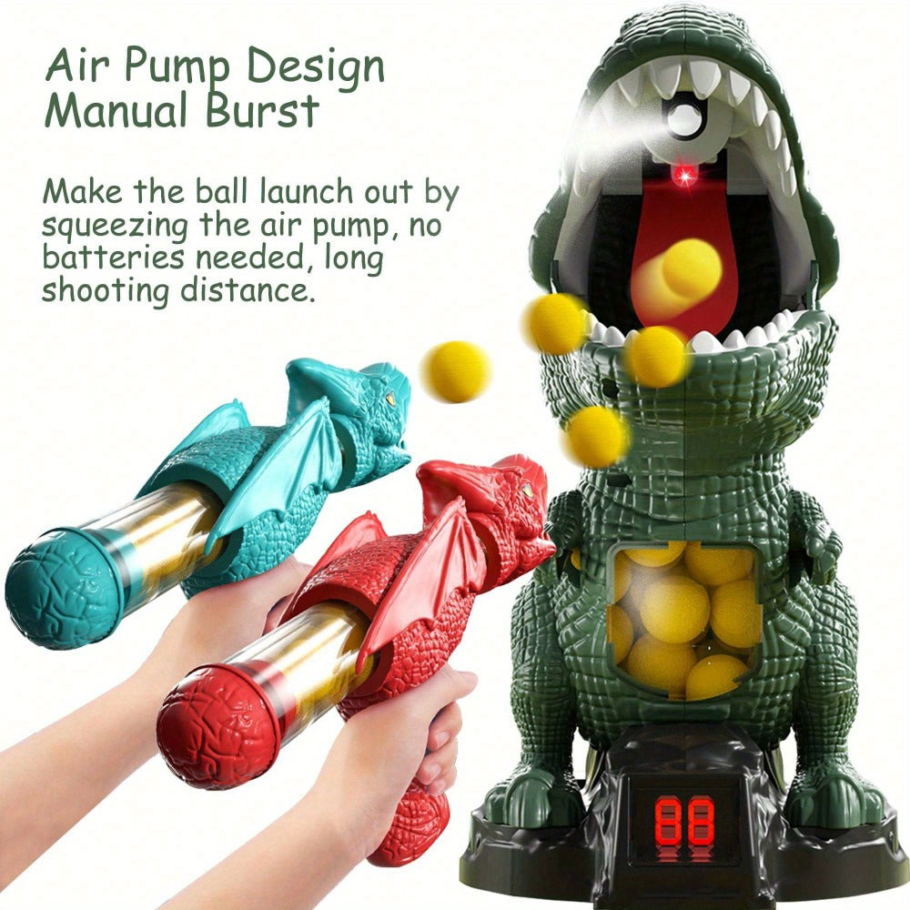 Dinosaur Shooting Toy Set for Kids, Air Pump Foam Bullet Blaster with Moving Dinosaur Targets, Twin Pistol — image 2