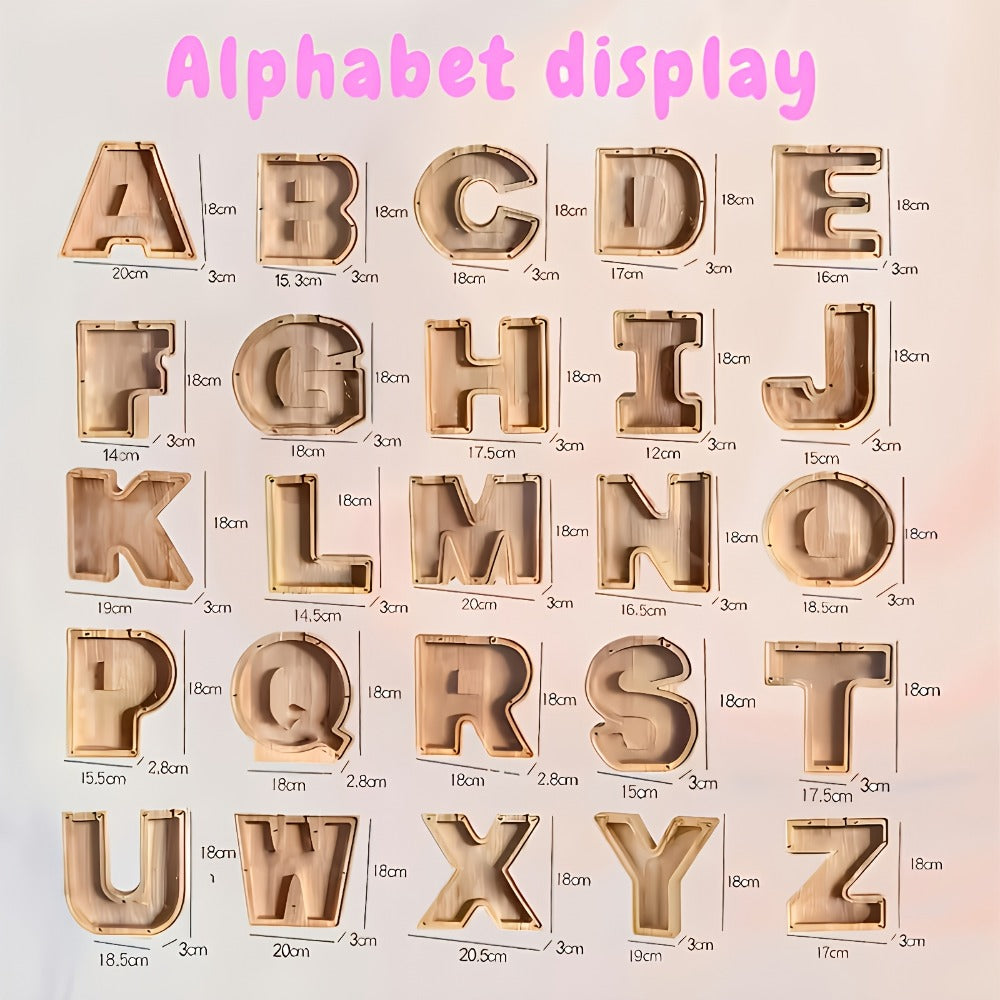 Wooden Alphabet Letter Piggy Bank – Personalized Coin Bank for Kids Boys & Girls | Cute Money Saving Box Birthday Gift for Ch