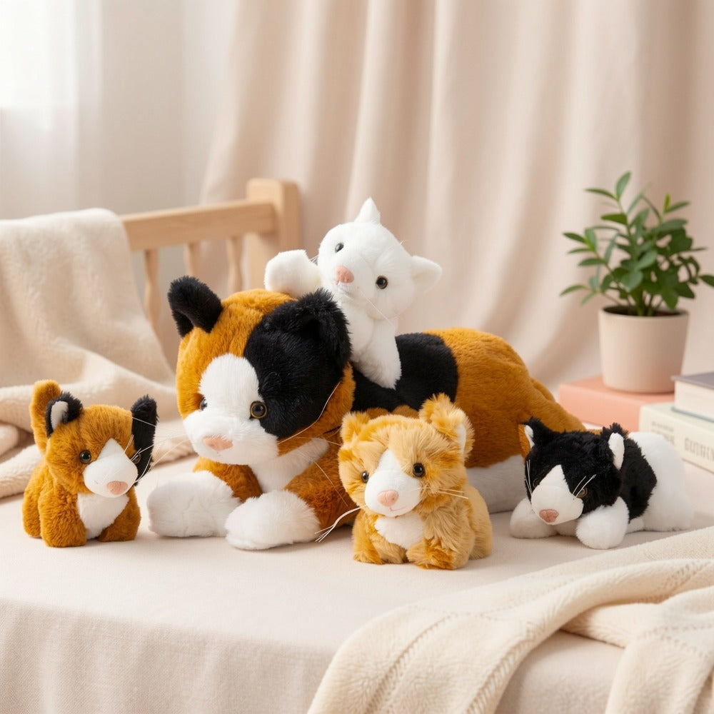 Stuffed Animal Mommy Cat Set with Four Baby Kittens, Five-Piece Family Design and Soft Fabric — image 7