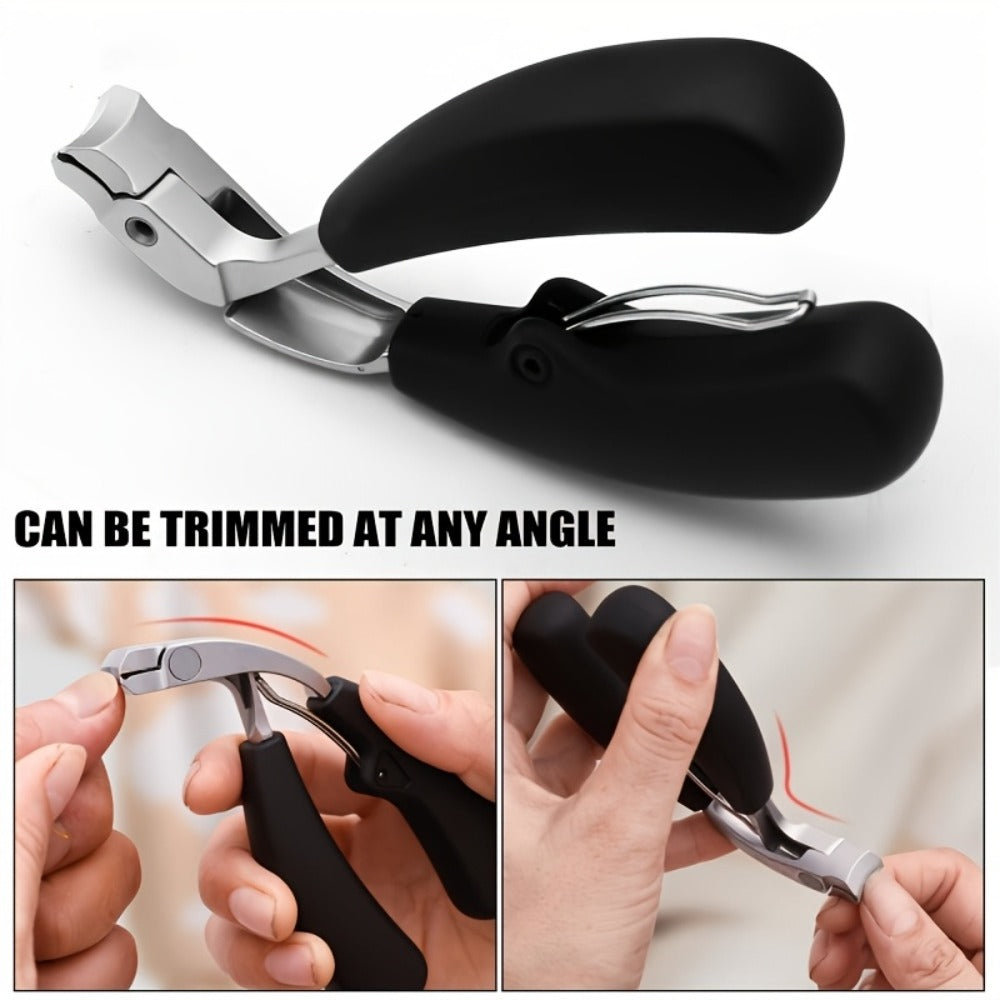 Wide-Jaw Nail Clipper and File Set, Two-Piece Black-Handle Kit with Curved Concave Edge and Stainless-Steel-Labeled Component