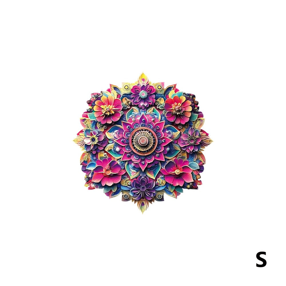 Floral Mandala Wooden Jigsaw Puzzle with Irregular Pieces and S, M and L Options from 5.31 to 11.02 Inches — image 4