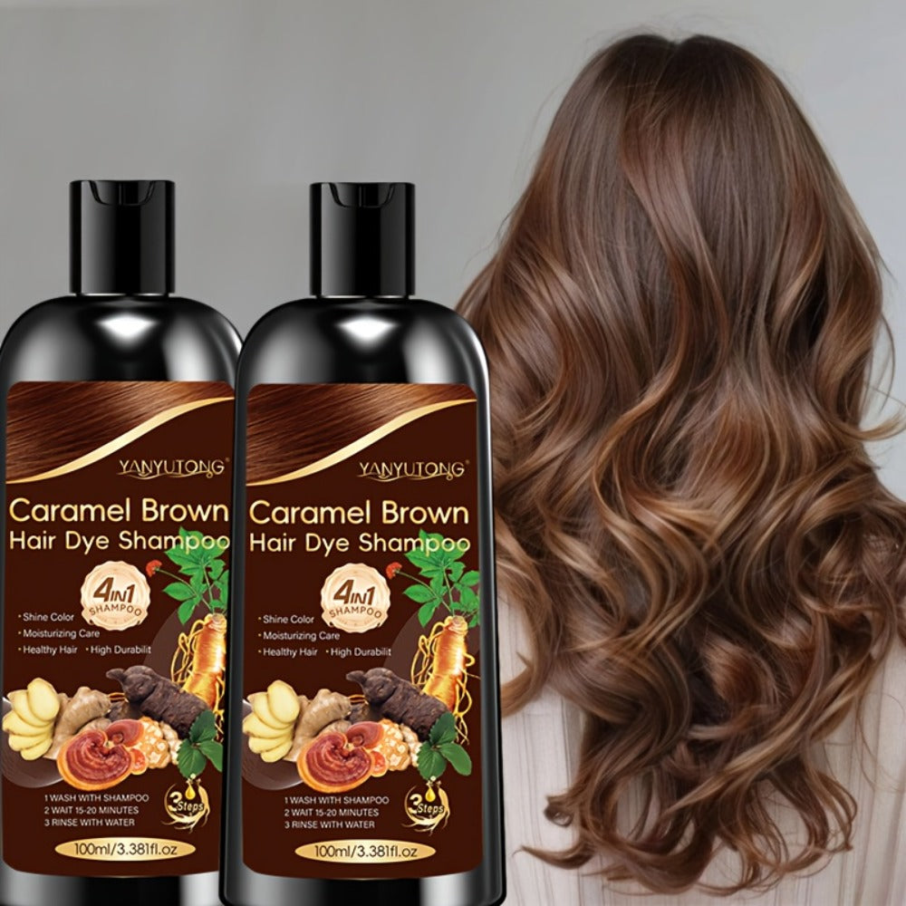 Hair Color Shampoo, YANYUTONG 4-in-1 Caramel Brown Two-Bottle Set with 3.38oz in Each Bottle — image 4