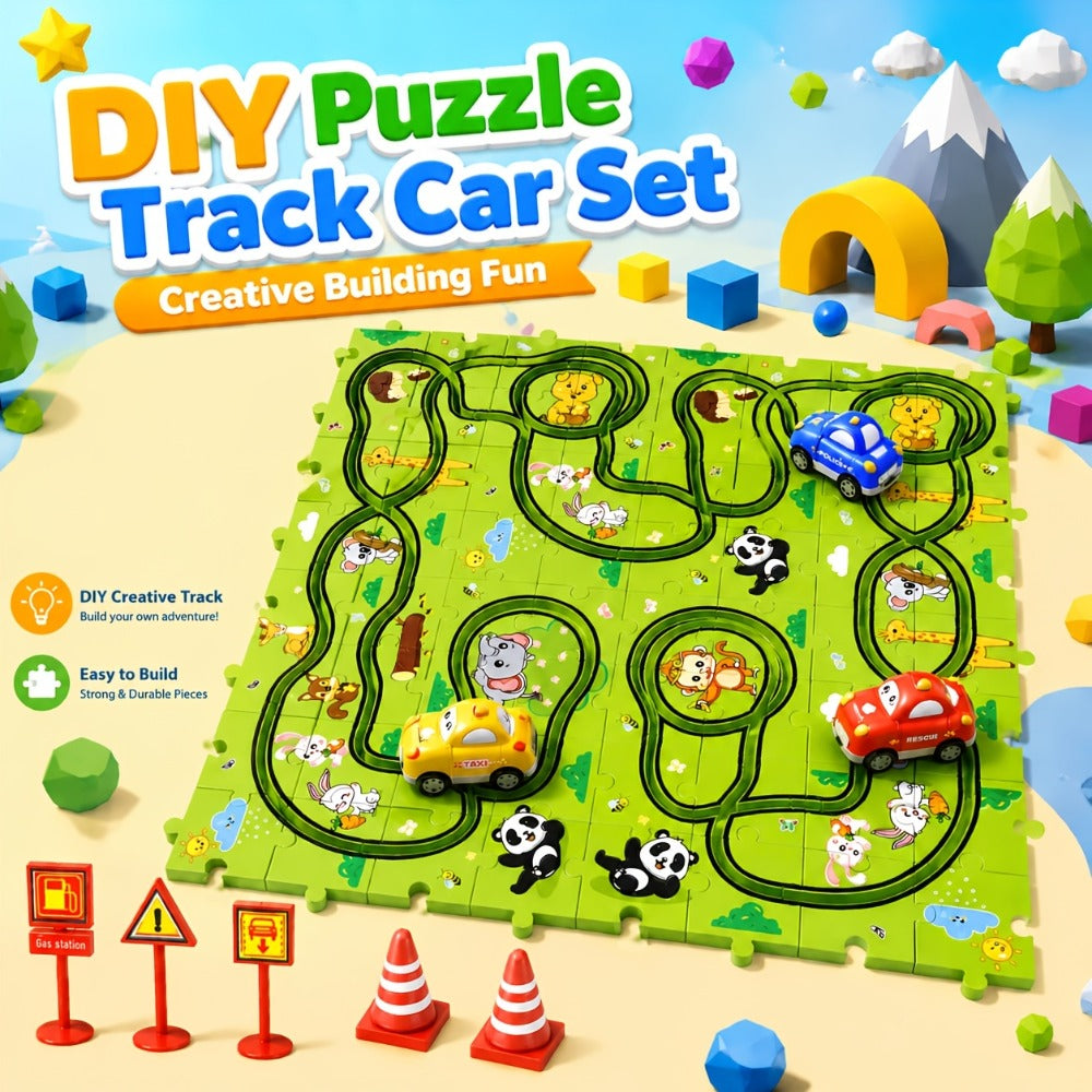 Jigsaw Puzzle Race Track Car Set Toy for Boys Kids, 39 56 73 PCS Flexible Building Track with Toy Cars — image 1