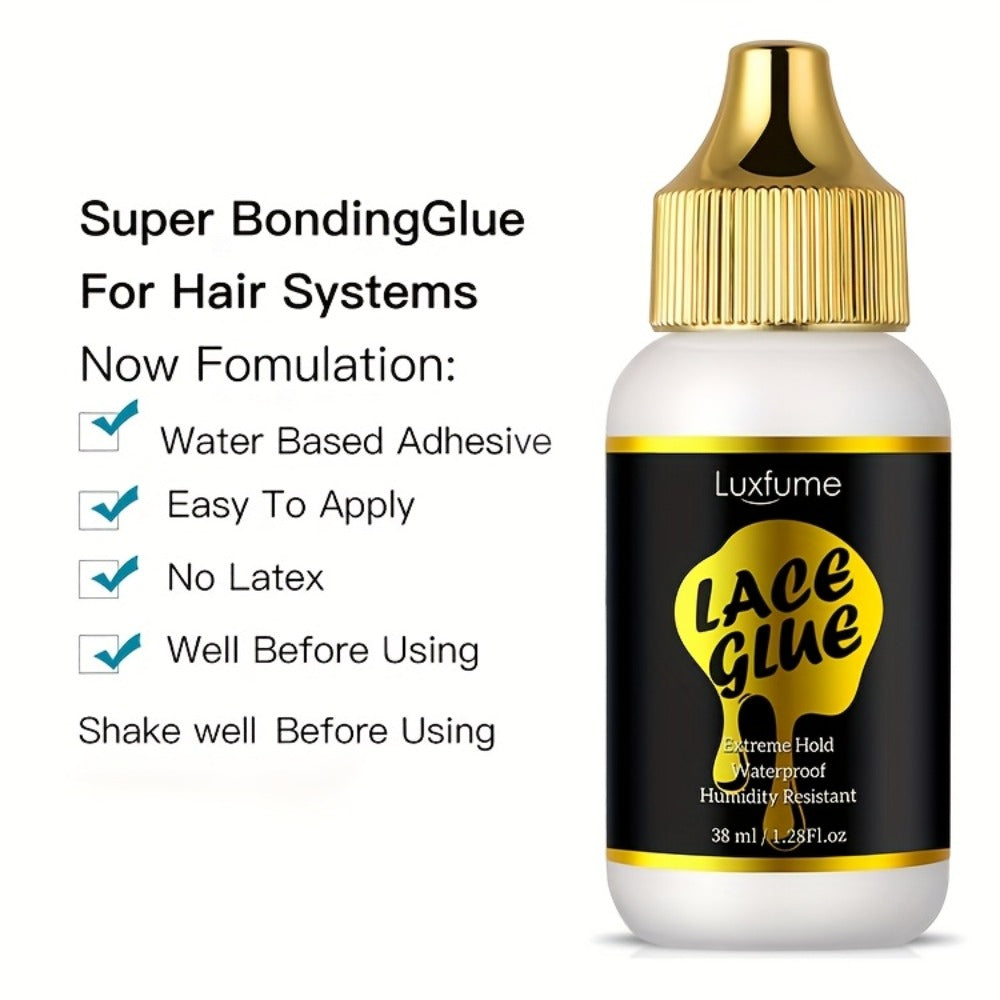 Wig Glue Latex Free 1.28oz Lace Front Traceless Sweat Rain Resistant All Day Wear Sensitive for Home, Travel and Salon Hair S