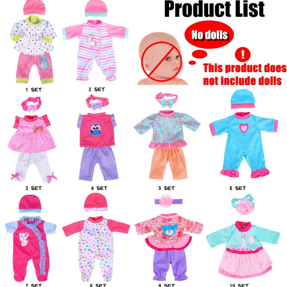 10-Set Baby Doll Clothes for 10 12 14 Inch Dolls, Variety Fashion Outfits Set, Safe Fabric, Easy On Off — image 3