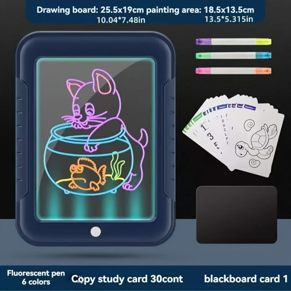 Magic LED Drawing Board for Kids with 15 Double-Sided Tracing Cards & 6 Markers, Light Up Luminous Art Board for Boys & Girls
