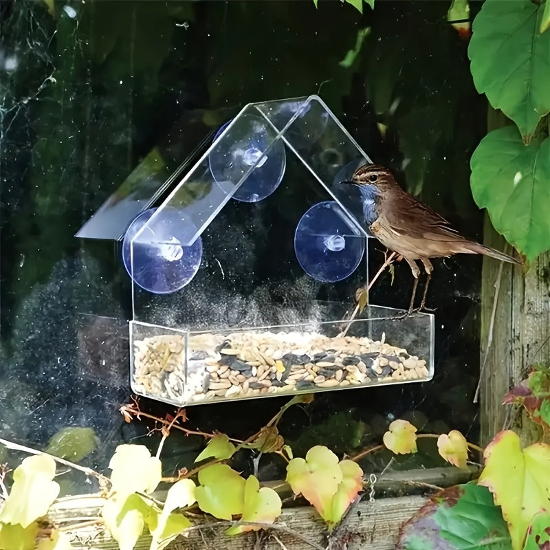 Clear Window-Mount Bird Feeder with Suction Cups, Roofed Seed Tray and Transparent Single Checkout — image 3