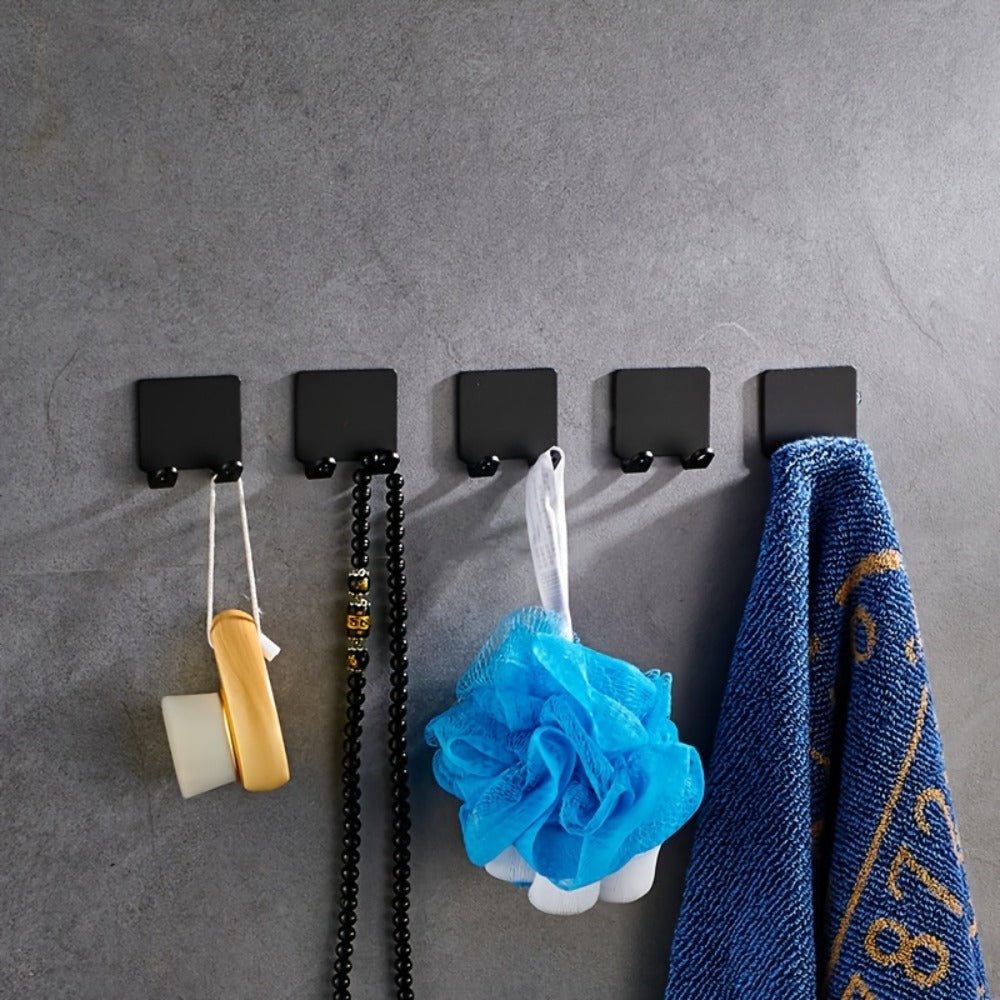 Wall-Mounted Razor Holder 5-Piece Set with Twin Hooks, Adhesive Backing and Silver or Black Options — image 2