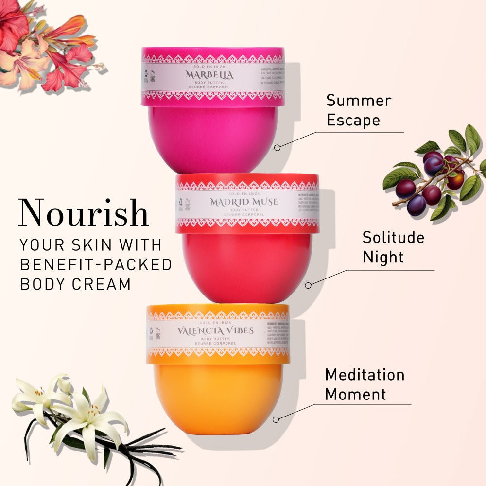 Body Butter Set 3-Piece Solo En Ibiza Long-Lasting Fragrance Body Cream for Women & Men – 3 Scents 1.76 fl oz Each Daily Mois