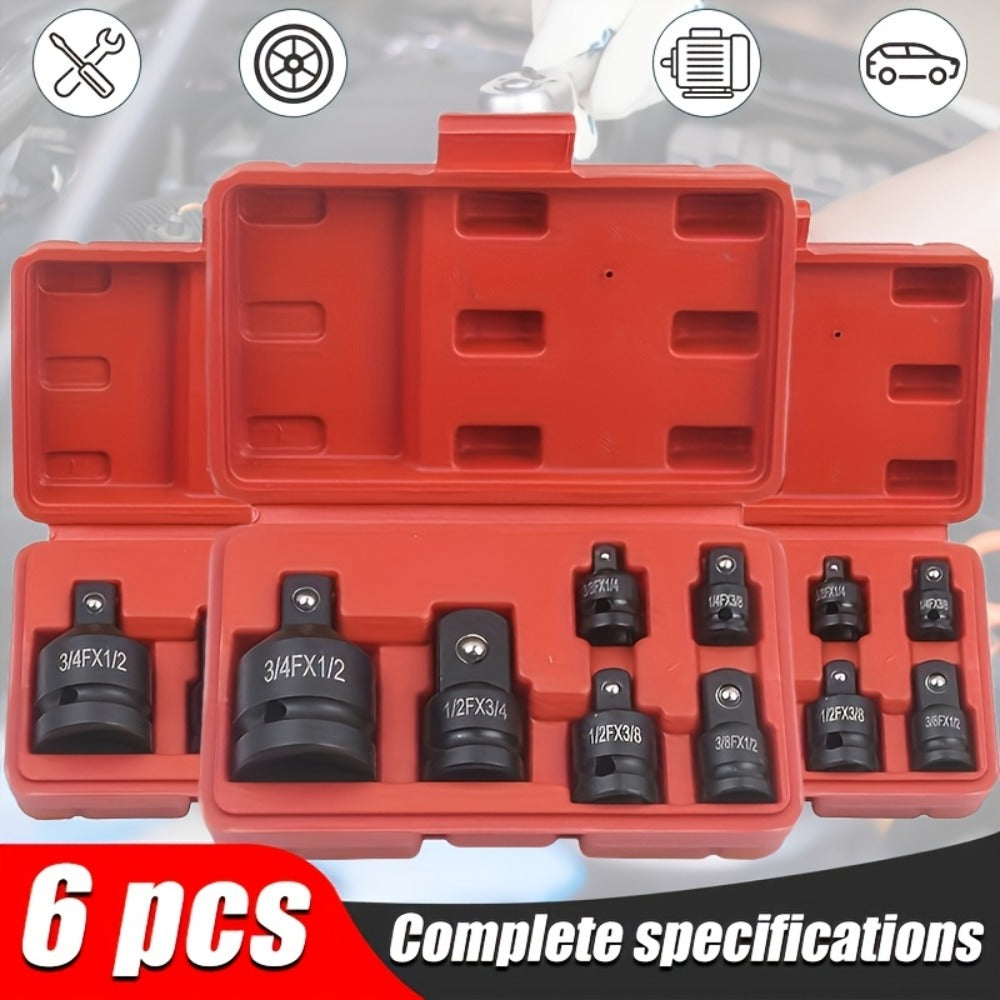 Impact Adapter & Reducer Set 6-Piece – 1/4" 3/8" 1/2" 3/4" Female-to-Male Air Square Drive Conversion Tool | Chrome Molybdenu