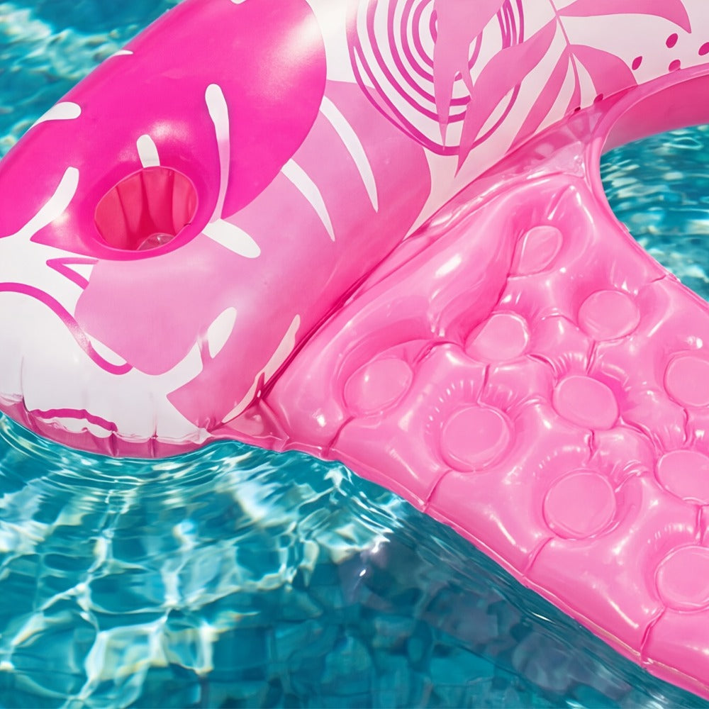 Leaf Print Inflatable Pool Chair Pair with Cup Holders, Blue and Pink 49 x 35 Inch Seats for Adult Lounging — image 10