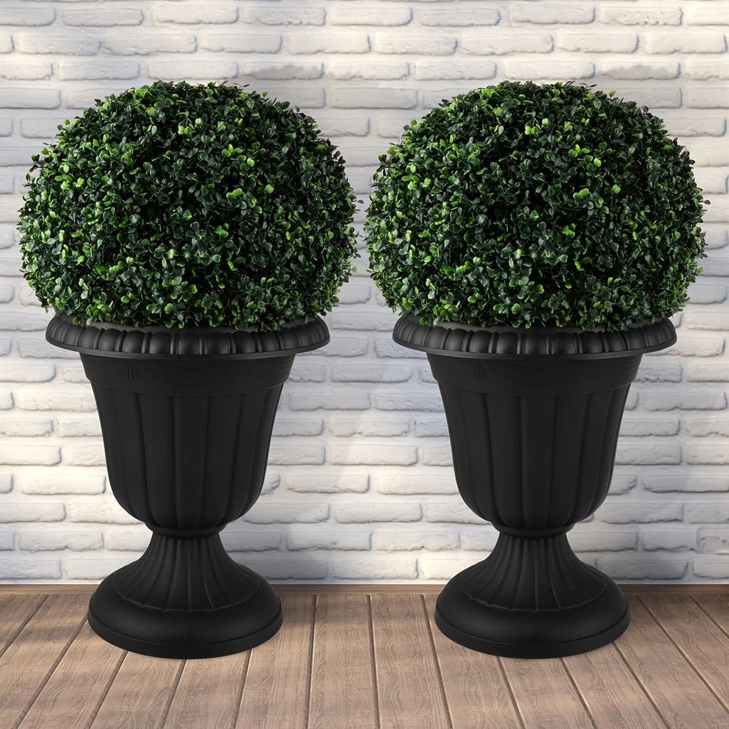 Plastic Urn Planters 2 Pack Outdoor Indoor Flower Pots with Pedestal Front Porch Decor Garden Patio Wedding Party Home Decor 