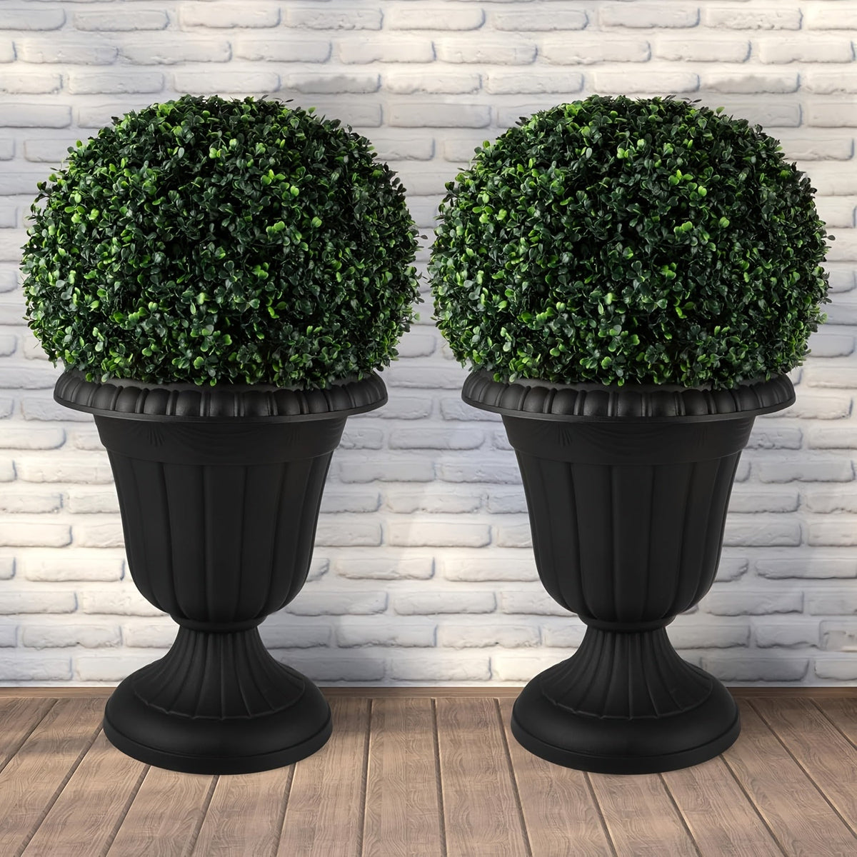 Plastic Urn Planters 2 Pack Outdoor Indoor Flower Pots with Pedestal Front Porch Decor Garden Patio Wedding Party Home Decor 