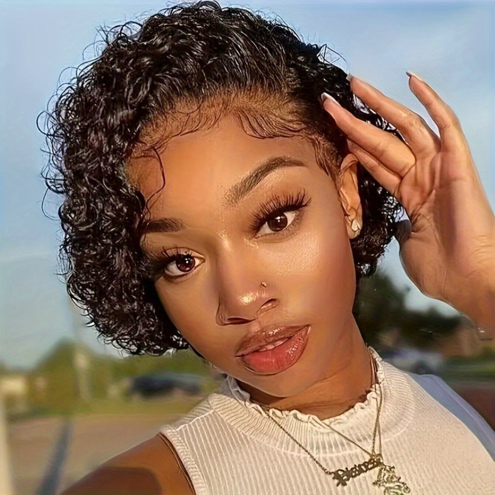 Synthetic Wig 6-Inch Short Small-Curl Afro in Black with Glueless Rose Net Cap for Events and Cosplay — image 4