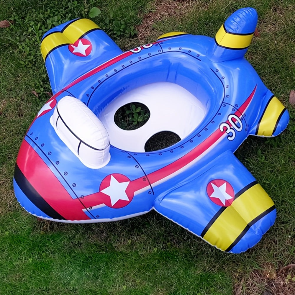 Airplane-Shaped Inflatable Pool Float with Blue Printed Body, Center Opening, Wings, Tail and 33.46-Inch Length — image 2