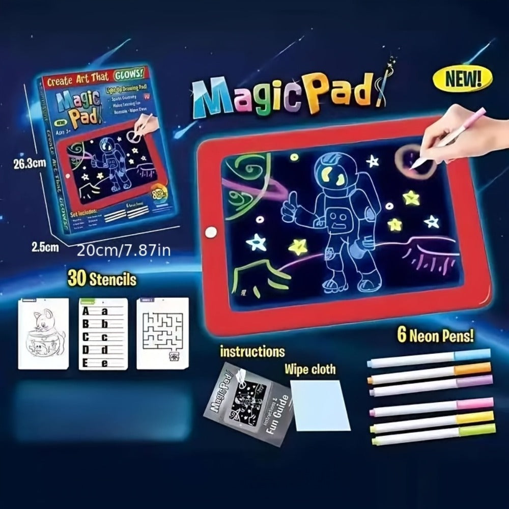 Magic LED Drawing Board for Kids with 15 Double-Sided Tracing Cards & 6 Markers, Light Up Luminous Art Board for Boys & Girls
