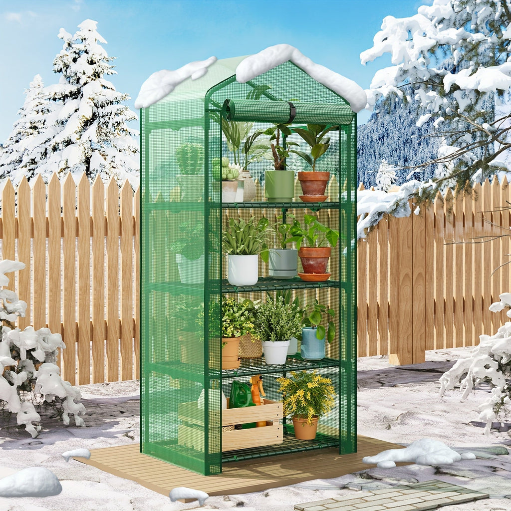 4 Tier Mini Greenhouse for Indoor Outdoor Plants, Portable PE Cover Greenhouse with Rack Stand for Seedlings — image 3