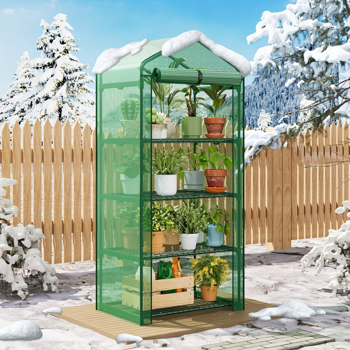 4 Tier Mini Greenhouse for Indoor Outdoor Plants, Portable PE Cover Greenhouse with Rack Stand for Seedlings — image 3