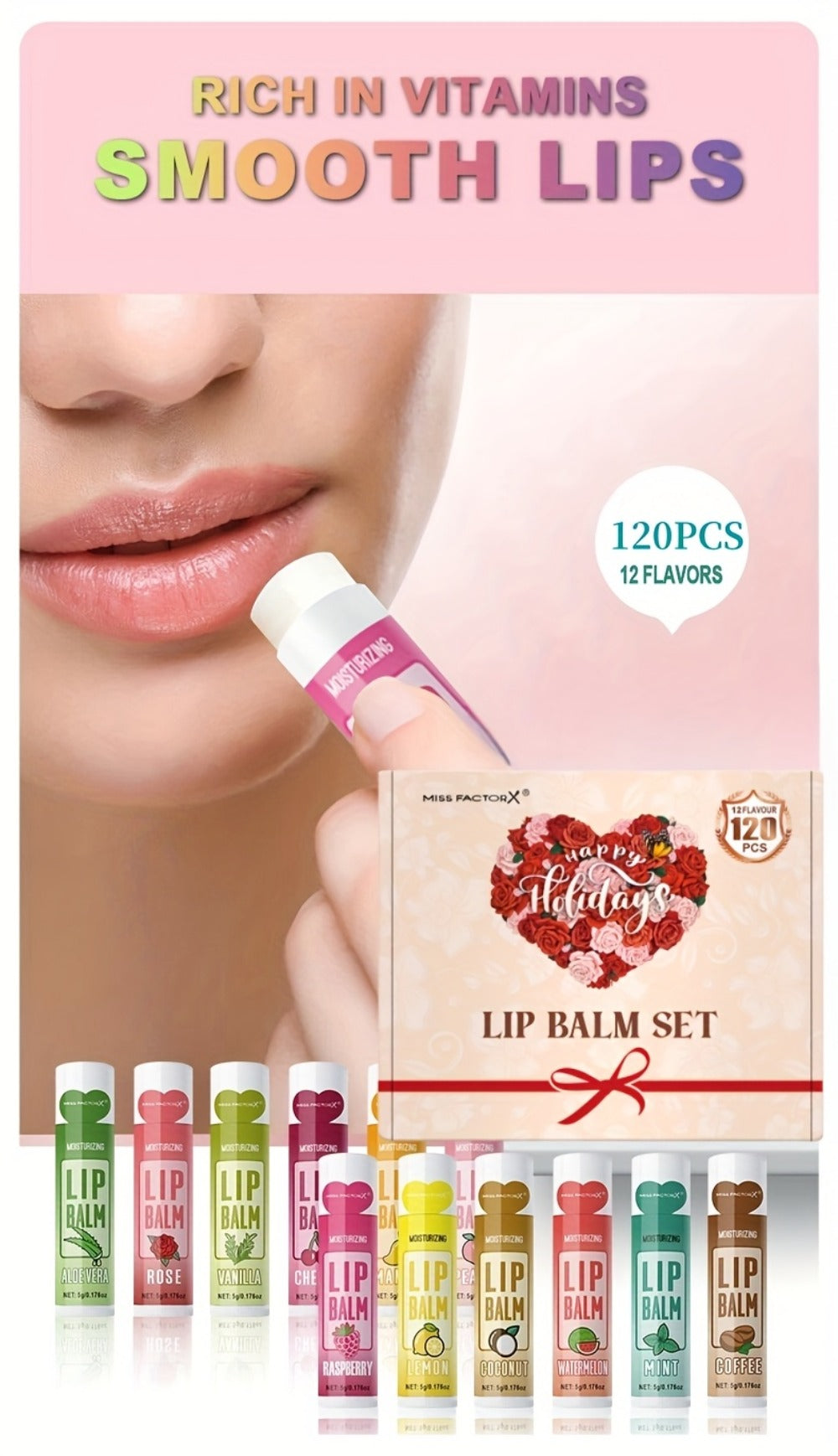 Lip Balm 120-Piece Bulk Set with 12 Flavors, Glossy Twist-Up Tubes and Divided Gift Box Packaging — image 11