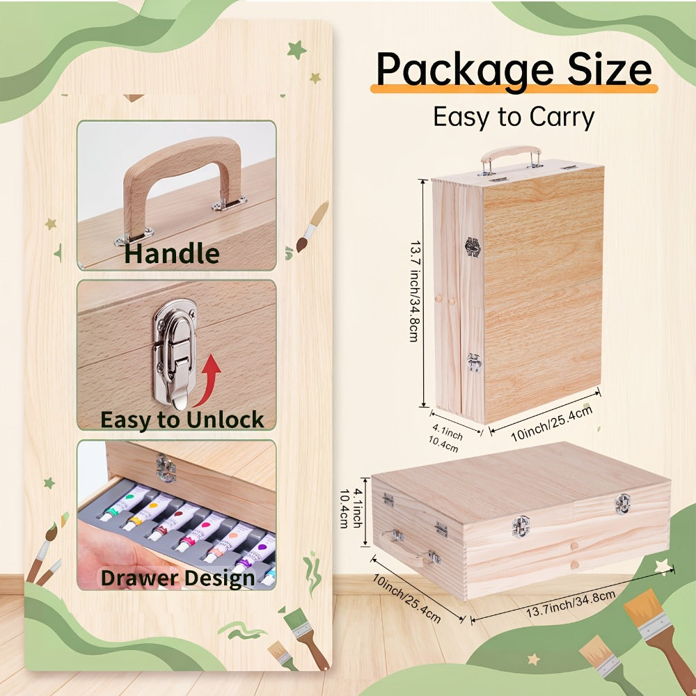 85-Piece Mixed-Media Art Set with Wooden Tabletop Easel, Paints, Pencils, Brushes and Paper Pads — image 5
