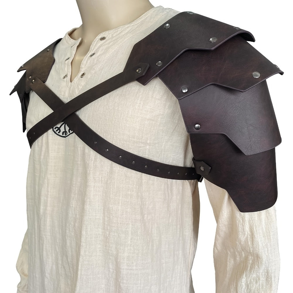 Medieval Shoulder Armor Double Pauldron for Men & Women – Embossed PU Faux Leather Warrior Pauldrons for Halloween LARP Cospl