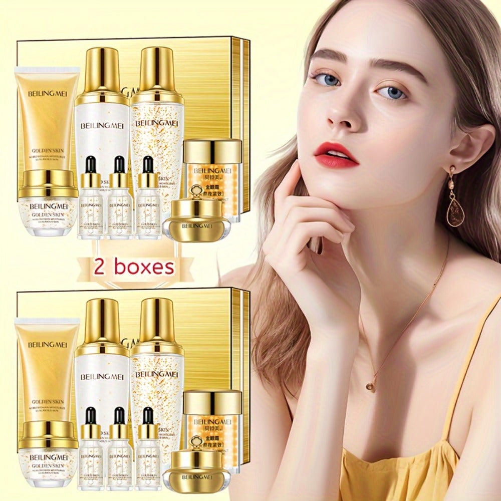 Skincare Gift Set for Women 9pcs Golden Luxury Kit, Niacinamide Collagen Hyaluronic Acid Daily Facial Care Premium Birthday H