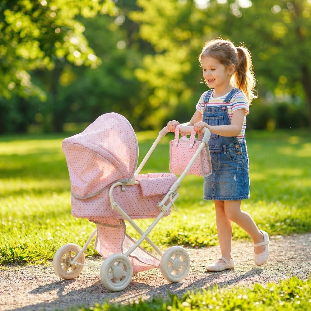 3-in-1 Baby Doll Stroller Set Pink Foldable Pram with Bassinet & Carry Bag with the Listed Color, Size or Set Options for Eve