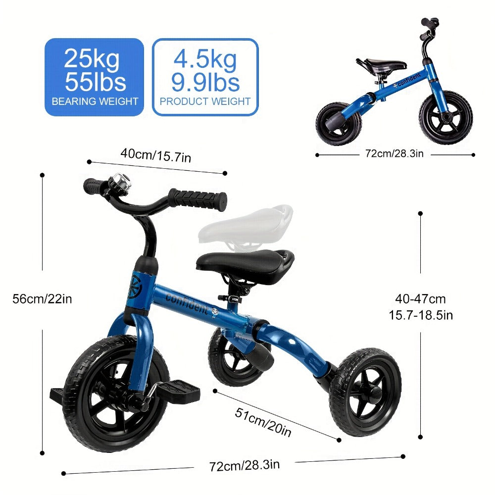 3-in-1 Toddler Tricycle & Balance Bike for Kids Ages 2-5, Folding Trike with Adjustable Seat & Removable Pedals — image 3