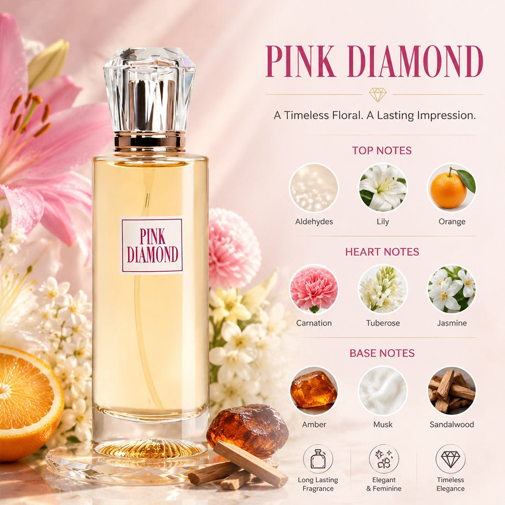 Pink Diamond Eau de Parfum Spray, 3.4 fl oz Bottle with Aldehyde, Lily and Orange Scent Notes — image 2